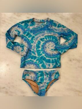 Crewcuts Blue & Teal Tie-Dye Long-Sleeve Rashguard Set